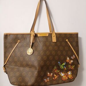 Adrienne Vittadini Brown Tote with Butterfly Accents
